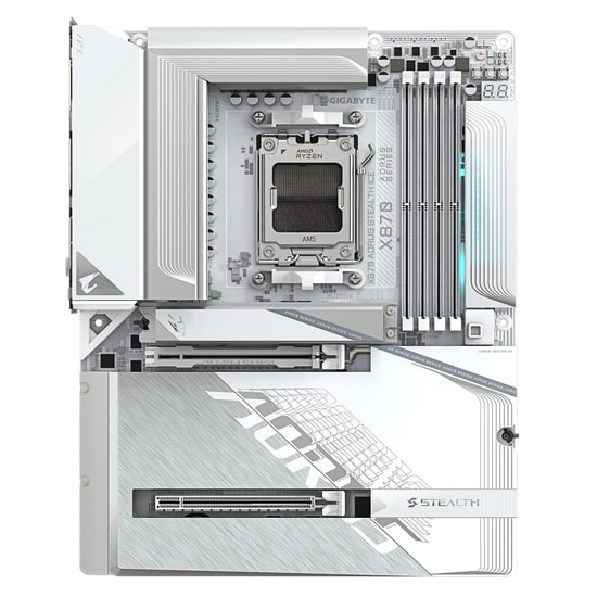 Gigabyte X870 AORUS Stealth Ice Anakart - AMD AM5, DDR5 8200MHz, PCIe 5.0, 4xM.2, USB4 40Gbps, WiFi 7, 5GbE LAN, ATX
