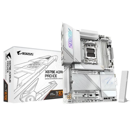 Gigabyte X870E Aorus Pro Ice Anakart - AMD AM5, DDR5 8200MHz OC, 4xM.2, USB4, WiFi 7, BT 5.3, 2.5GbE LAN, ATX