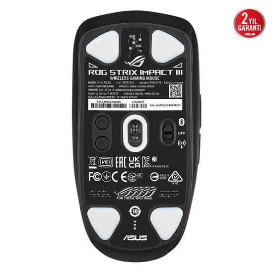 ASUS ROG Strix Impact III Kablosuz Oyuncu Mouse (90MP03D0-BMUA00)- 36000 DPI, 2.4 GHz/BT, Değiştirilebilir Switch, 57g