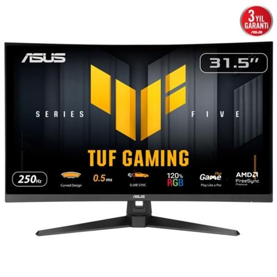 Asus TUF Gaming VG32VQM5B 31.5" FHD 250Hz 0.5ms Curved Oyuncu Monitör - 300cd, VA Panel, HDMI, DisplayPort, 4W Hoparlör