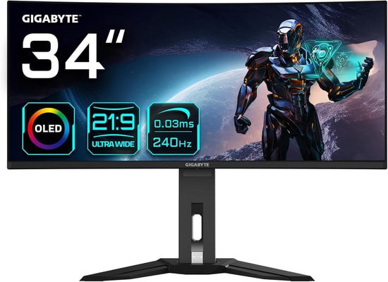 GIGABYTE MO34WQC2 34" OLED UWQHD (3440x1440) 240Hz 0.03ms Curved Oyuncu Monitörü - FreeSync, HDMI 2.1, DP 1.4