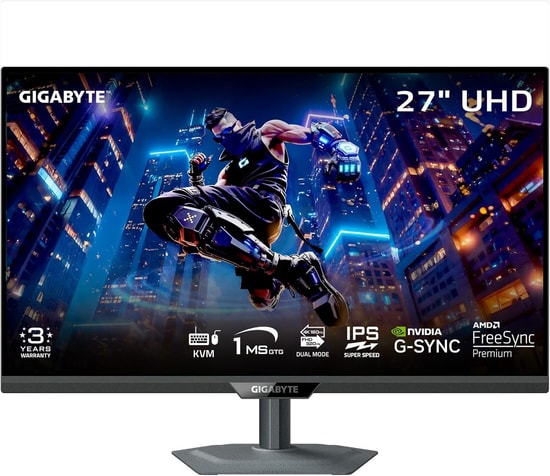 GIGABYTE M27UP 27" 4K UHD (3840x2160) 160Hz 1ms IPS Oyuncu Monitörü - %95 DCI-P3, HDMI 2.1, FreeSync, USB-C