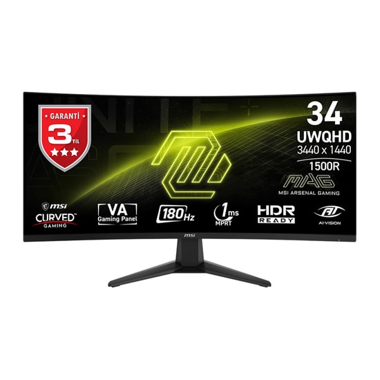 MSI MAG 346CQ 34" UWQHD 180Hz 1ms Curved Gaming Monitor - 21:9, FreeSync Premium, VA Panel, 3440x1440, 1500R