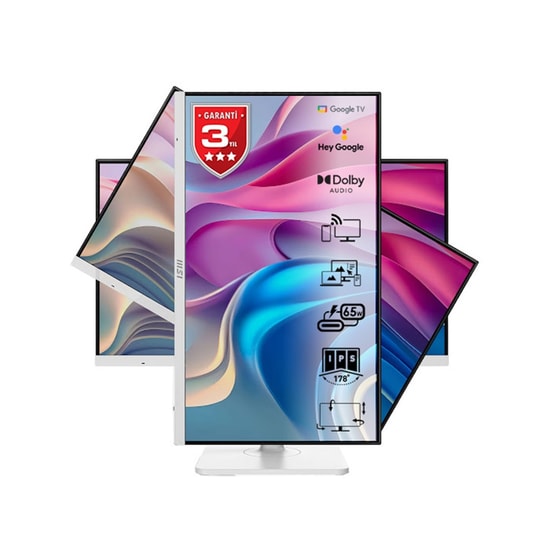 MSI Modern MD272UPSW 27" 4K UHD Beyaz Monitör - IPS, 60Hz, 4ms, 300cd, Adaptive Sync, Pivot, Type-C PD 65W, Vesa