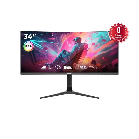 Cube PA-34V165C 34" Curved VA Panel Gaming Monitör - 2K WQHD, 165Hz, 1ms, 280cd, FreeSync, HDMI, DP, VGA, Type-C