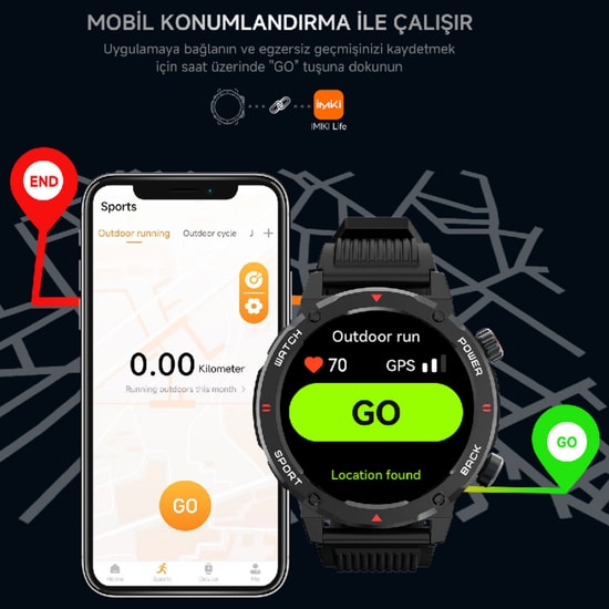 İmiki C1 Siyah Akıllı Saat - 1.43" AMOLED Ekran, Bluetooth Çağrı, 30 Gün Bekleme, Çoklu Spor Modu, Sağlık Takibi