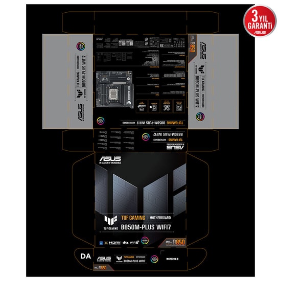 Asus TUF GAMING B850M-PLUS WIFI7 AM5 DDR5 mATX Anakart (90MB1MU0-M0EAY0) - Wi-Fi 7, 2.5G LAN, USB 20Gbps, PCIe 5.0