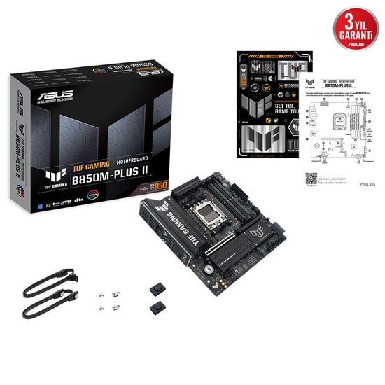 Asus TUF GAMING B850M-PLUS II Anakart (90MB1MT0-M0EAY0) - AM5, DDR5 8000MHz(OC), 3xM.2, 2.5Gbit LAN, mATX