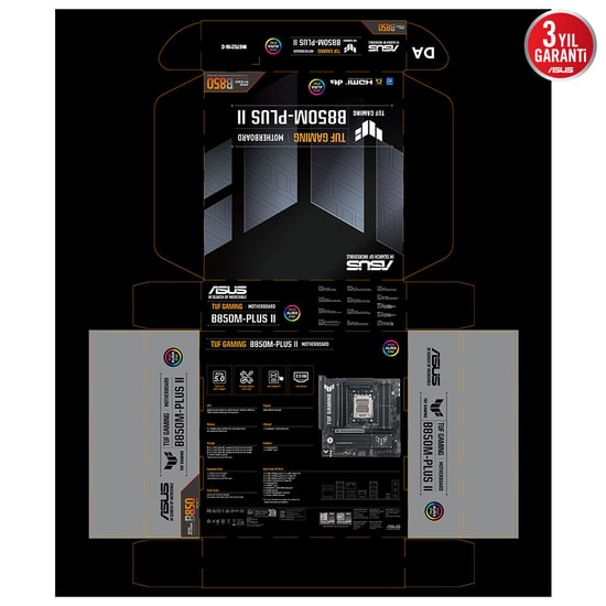 Asus TUF GAMING B850M-PLUS II Anakart (90MB1MT0-M0EAY0) - AM5, DDR5 8000MHz(OC), 3xM.2, 2.5Gbit LAN, mATX