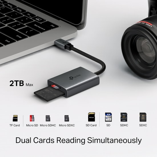 TP-Link UA430C USB 3.0 Type-C SD/MicroSD Kart Okuyucu - 200MB/s, UHS-I, 2TB Destekli, Çift Yuvalı, 5Gbps Hızlı