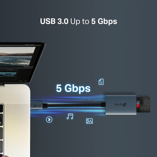 TP-Link UA430C USB 3.0 Type-C SD/MicroSD Kart Okuyucu - 200MB/s, UHS-I, 2TB Destekli, Çift Yuvalı, 5Gbps Hızlı