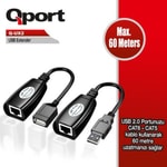 Qport Q-UX2 USB 2.0 Extender Ethernet Dönüştürücü - Cat6 Uyumlu, 2'li Paket USB Uzatıcı Seti, Tak Çalıştır, 60 Metre