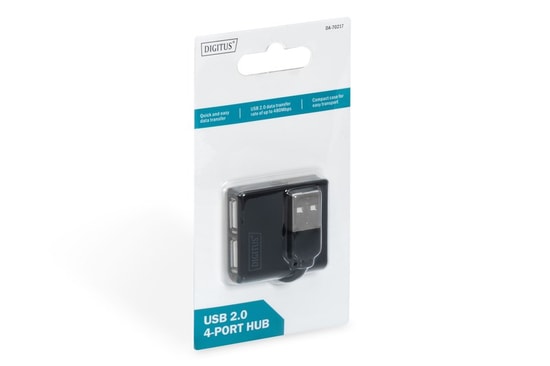 Digitus DA-70217 USB 2.0 Siyah Çoklayıcı - 4 Port Siyah Plastik Hub, Kısa Kablolu, 480Mbps Veri Aktarımı