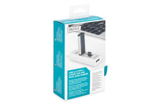 Digitus DA-70243 Type-C Kart Okuyucu - 3x USB 2.0 Port Çoklayıcı, 15cm Kablo, Taşınabilir Kompakt Tasarım