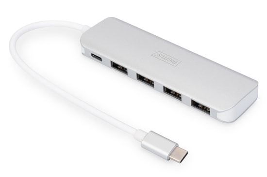 Digitus Type-C - 4 Port USB 3.0 Hub (DA-70242-1) Alüminyum Kasa, 5Gbps Hız, USB-C PD Şarj, Tak & Çalıştır, Mac/Windows