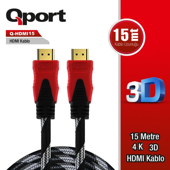 Qport Q-HDMI15 15m HDMI 1.4 Kablo - 4K & 3D Destekli, Altın Uçlu, Parazit Önleyici HDMI Kablo