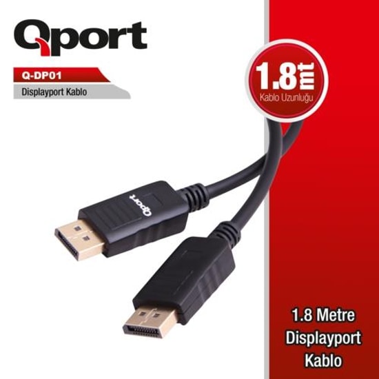 Qport Q-DP01 1.8 Metre DisplayPort Kablo - 1.2V, Full HD, Tüm Ekran Kartları ile Uyumlu, Yüksek Kalite DP Kablo