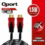 Qport Q-HDMI151 1.5m HDMI 2.0 Kablo - 4K, Altın Uçlu, Örgülü, Parazit Önleyici, Net Görüntü ve Ses iletimi