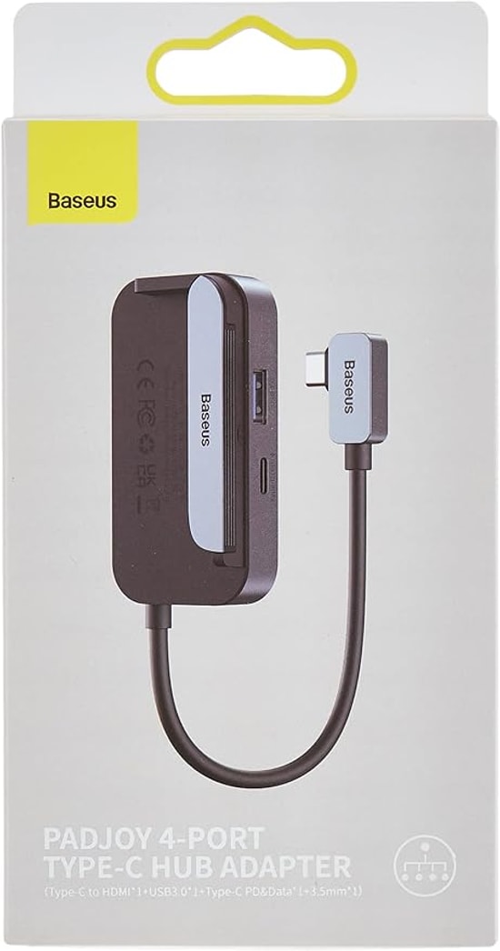 Baseus PadJoy Gri 4 Port Type-C HUB Adaptör (WKWJ000013) - USB 3.0, 4K HDMI, 100W PD, Şarj ve Data Aktarım Çoklayıcı