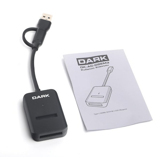 Dark DK-AC-DSEM3 NGFF M.2 Taşınabilir SSD Yerleştirme Adaptörü -  10Gbps, USB Type-C/USB 3.0 Bağlantı Kablolu