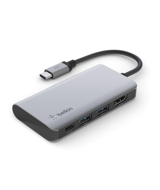 Belkin USB-C 4'ü 1 Arada Dock Station (AVC006BTSGY) - 4K HDMI, 2xUSB 3.2 Gen 1, 100W Şarj, 12cm Kablo, Alüminyum Kasa