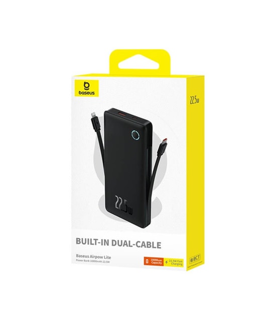 Baseus Airpow Lite Power 22.5W 10000mah Çift Kablo Siyah Hızlı Şarj Powerbank (P10067501123-00) - Fazla Akım Koruması