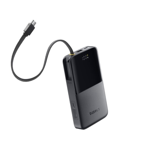 Baseus Enerfill FC51 Siyah 10000mAh 22.5W Powerbank (E0027600) - Dahili USB-C Kablolu, Hızlı Şarj, Dijital Gösterge