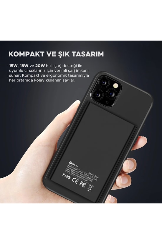 Dexim A16 5000mAh Alüminyum MagSafe Powerbank (DCA0064) - 15W Kablosuz, Type-C Hızlı Şarj Taşınabilir Şarj Aleti