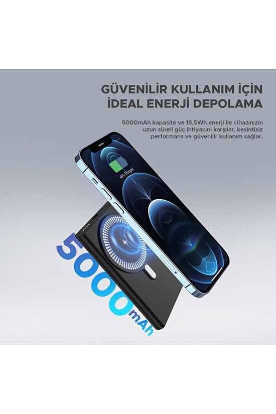 Dexim A16 5000mAh Alüminyum MagSafe Powerbank (DCA0064) - 15W Kablosuz, Type-C Hızlı Şarj Taşınabilir Şarj Aleti