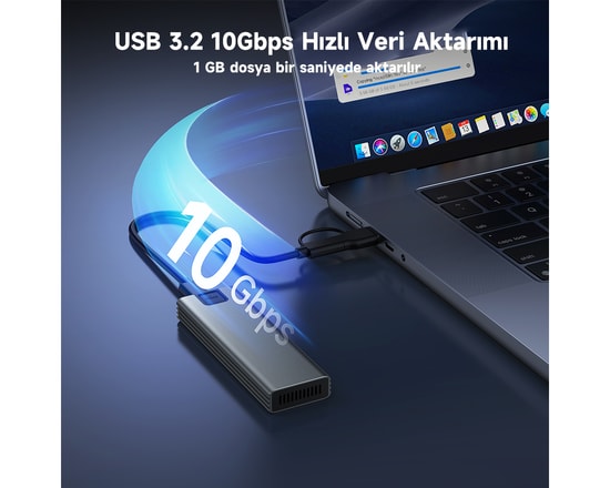 Frisby FHC-M2315 Type-C USB 3.2 M.2 NVMe PCIe SSD Alüminyum Disk Kutusu - 10Gbps, 4TB Destekli, Tak ve Çalıştır