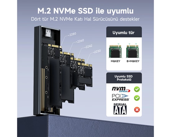 Frisby FHC-M2315 Type-C USB 3.2 M.2 NVMe PCIe SSD Alüminyum Disk Kutusu - 10Gbps, 4TB Destekli, Tak ve Çalıştır