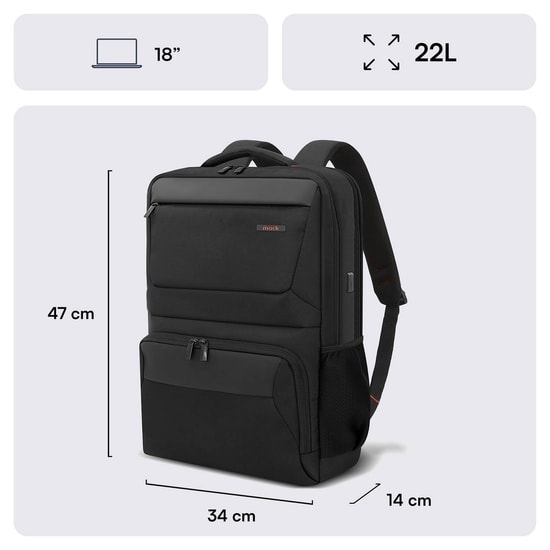 Mack Business X MCC-807 18" Siyah Laptop Sırt Çantası - USB Şarj Portlu, Su Geçirmez, Korumalı, İş ve Seyahat Çantası