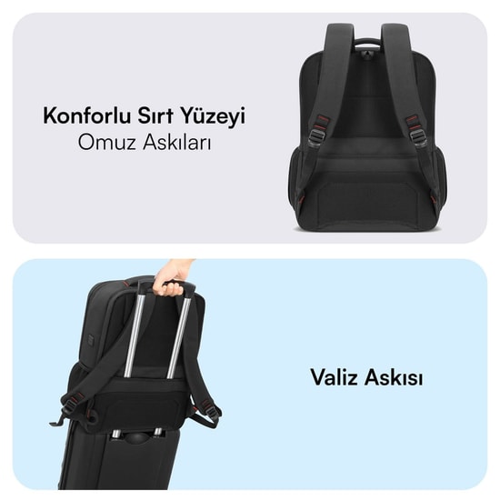 Mack Business X MCC-807 18" Siyah Laptop Sırt Çantası - USB Şarj Portlu, Su Geçirmez, Korumalı, İş ve Seyahat Çantası