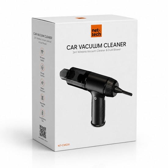 Nettech NT-CWC01 2in1 Kablosuz Siyah Araç İçi Vakum Süpürge (NT-105944) - Pratik Temizlik, 6 Farklı Başlık, USB C Şarjlı