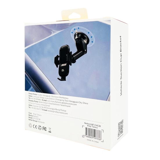 Nettech NT-CHC38 Siyah Araç İçi Vakumlu Telefon Tutucu (NT-112845) - Yapışkanlı Yüzey, Güvenli Kavrama
