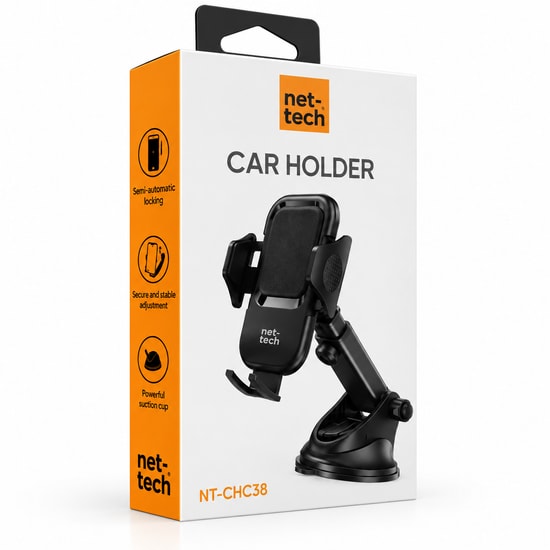 Nettech NT-CHC38 Siyah Araç İçi Vakumlu Telefon Tutucu (NT-112845) - Yapışkanlı Yüzey, Güvenli Kavrama