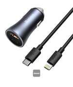 Baseus Golden Contactor Max 60W Mavi Araç Şarjı (CGJM000103) - USB-A & USB-C Dual Hızlı Şarj, 12-24V Uyumlu, Metal Gövde