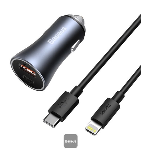 Baseus Golden Contactor Max 60W Mavi Araç Şarjı (CGJM000103) - USB-A & USB-C Dual Hızlı Şarj, 12-24V Uyumlu, Metal Gövde