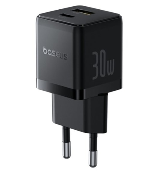 Baseus Palm 30W Dual Siyah Hızlı Şarj Aleti (P1011160A113-00) - USB C & USB A Çift Çıkış, PD Hızlı Şarj, Kompakt Tasarım