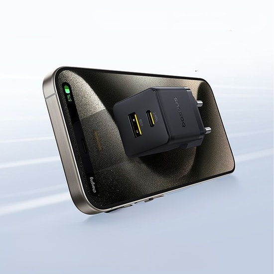 Baseus Palm 30W Dual Siyah Hızlı Şarj Aleti (P1011160A113-00) - USB C & USB A Çift Çıkış, PD Hızlı Şarj, Kompakt Tasarım