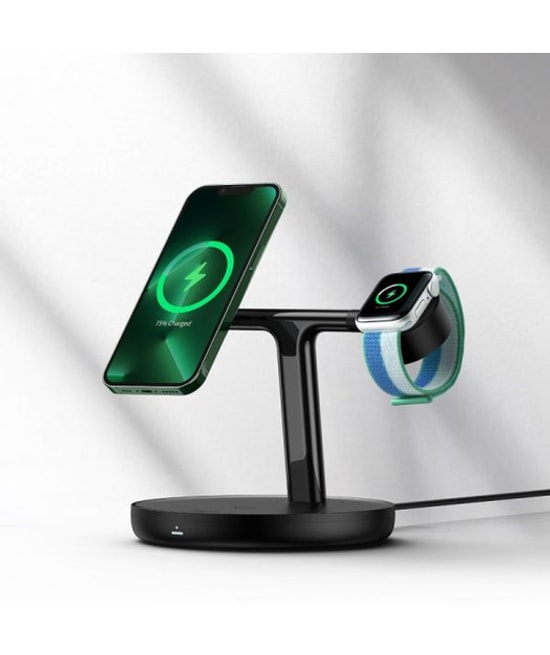 Baseus Swan 3in1 20W MagSafe Kablosuz Hızlı Şarj Standı (Siyah) WXTE000101 - 15W Kablosuz, USB C Kablolu, Akım Korumalı
