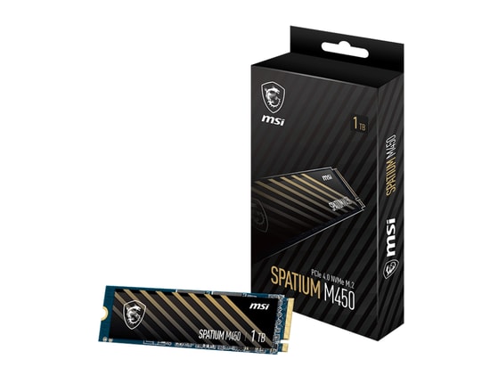 MSI Spatium M450 V1 1TB PCIe 4.0 NVMe M.2 SSD - 3400/2400MB/s Okuma/Yazma, Phison E19T, Dahili HMB, E2E Veri Koruması