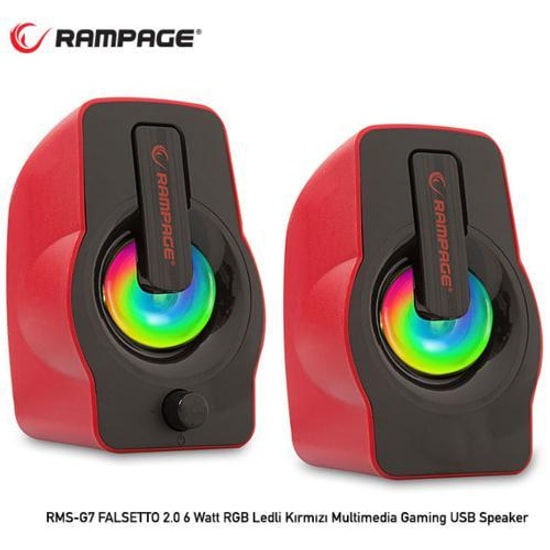 Rampage RMS-G7 Falsetto Kırmızı 6W 2.0 USB Hoparlör - RGB Işıklı, Stereo Ses, Kompakt Tasarım, PC/Laptop Uyumlu