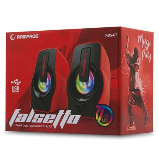 Rampage RMS-G7 Falsetto Kırmızı 6W 2.0 USB Hoparlör - RGB Işıklı, Stereo Ses, Kompakt Tasarım, PC/Laptop Uyumlu