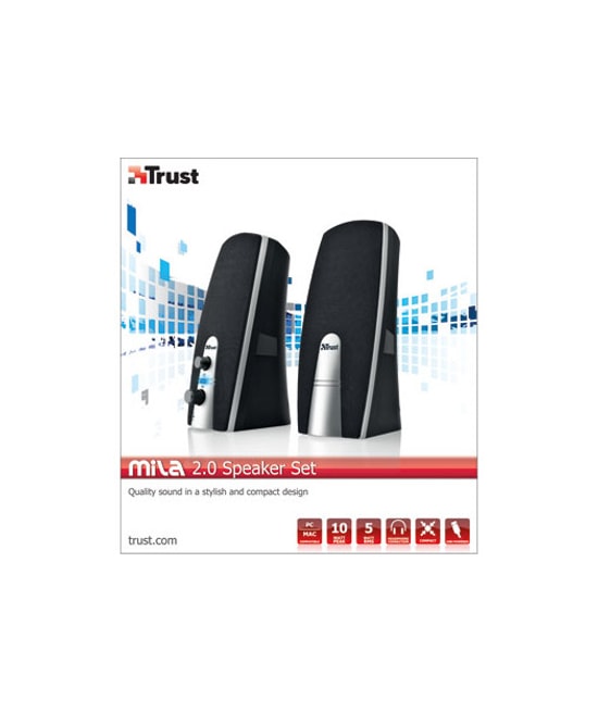 Trust Mila 2.0 Siyah Hoparlör Seti (TRU16697) - 5W RMS, Stereo Ses, Kompakt Tasarım, AUX Bağlantı, USB Girişi