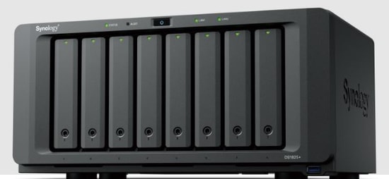Synology DS1825PLUS NAS - 8 Yuva, Ryzen V1500B, 8GB DDR4 ECC RAM, 2x 2.5GbE LAN, 2x M.2 SSD, 2x USB Type C Port