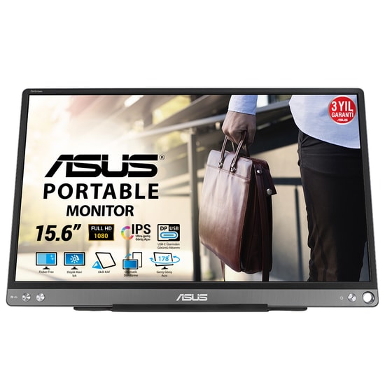 ASUS ZenScreen MB16ACE 15.6" Full HD Taşınabilir USB-C Monitör (90LM0381-B04170) - Mat Ekran, Düşük Mavi Işık, 5ms, 60Hz