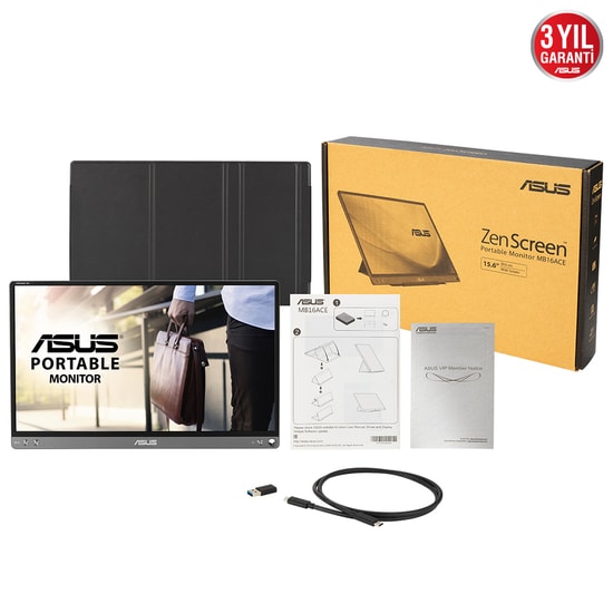 ASUS ZenScreen MB16ACE 15.6" Full HD Taşınabilir USB-C Monitör (90LM0381-B04170) - Mat Ekran, Düşük Mavi Işık, 5ms, 60Hz