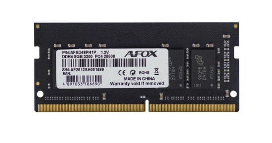AFOX 8GB DDR4 3200MHz Notebook RAM Bellek (AFSD48PH1P) - SODIMM, CL22, 1.2V, Laptop Belleği