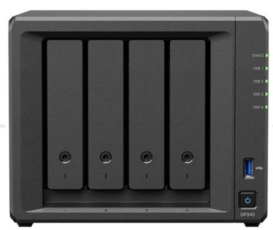 Synology DP340: AMD Ryzen R1600 İşlemci, 16GB RAM, 4x HDD ve 2x SSD'li 4 Yuvalı, 10GbE RJ-45 NAS Depolama
